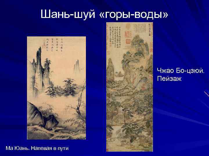 Шань-шуй «горы-воды» Чжао Бо-цзюй. Пейзаж Ма Юань. Напевая в пути 