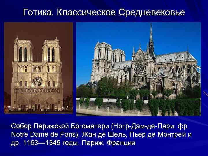 Готика. Классическое Средневековье Собор Парижской Богоматери (Нотр-Дам-де-Пари; фр. Notre Dame de Paris). Жан де