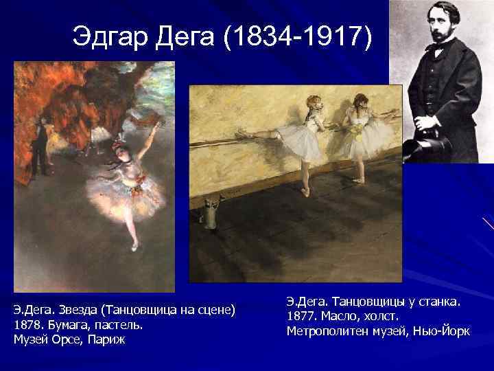 Эдгар Дега (1834 -1917) Э. Дега. Звезда (Танцовщица на сцене) 1878. Бумага, пастель. Музей