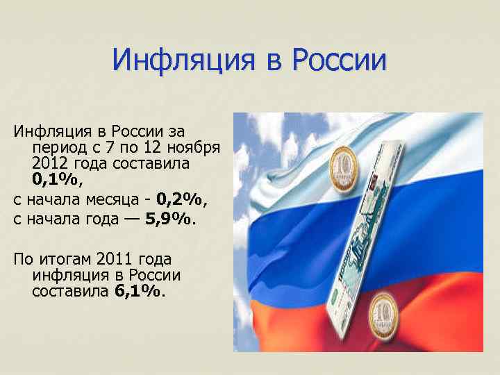 Инфляция в России за период с 7 по 12 ноября 2012 года составила 0,