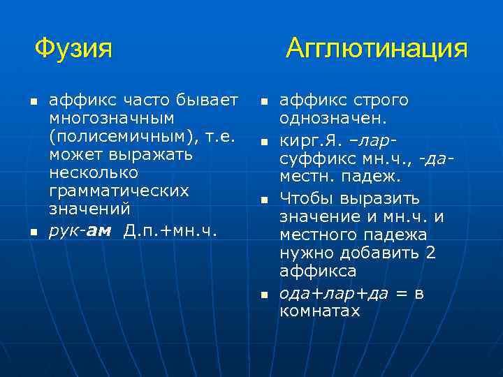 Фузия n n аффикс часто бывает многозначным (полисемичным), т. е. может выражать несколько грамматических