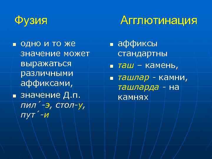 Фузия n n одно и то же значение может выражаться различными аффиксами, значение Д.