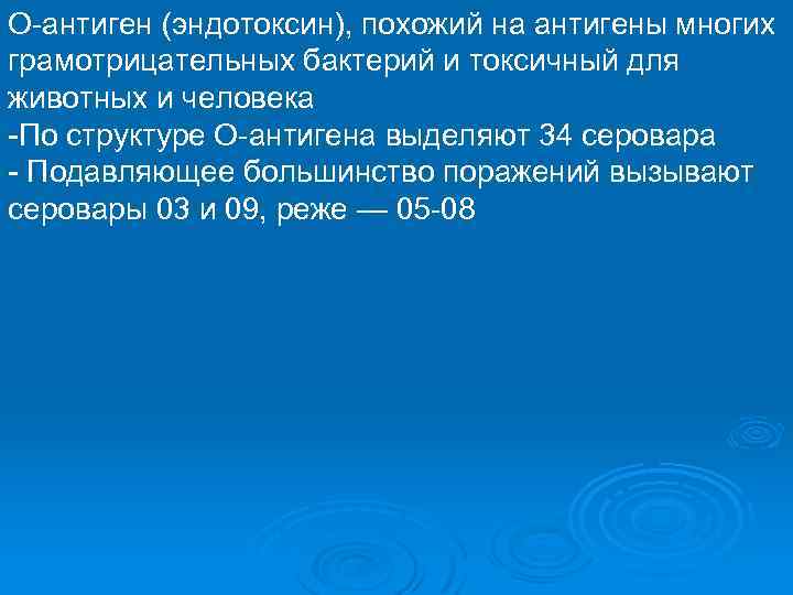О-антиген (эндотоксин), похожий на антигены многих грамотрицательных бактерий и токсичный для животных и человека