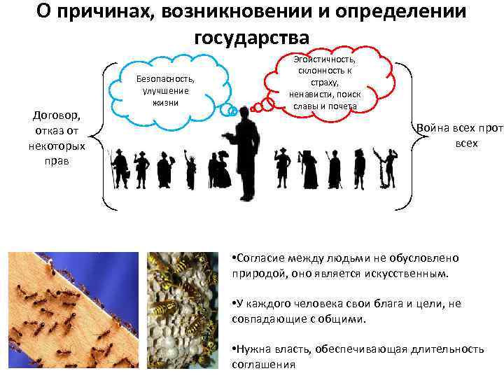 О причинах, возникновении и определении государства Договор, отказ от некоторых прав Безопасность, улучшение жизни
