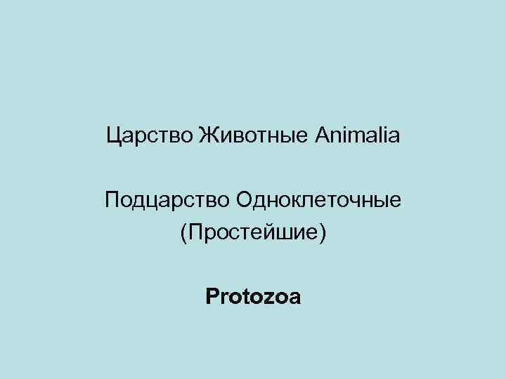 Царство Животные Animalia Подцарство Одноклеточные (Простейшие) Protozoa 