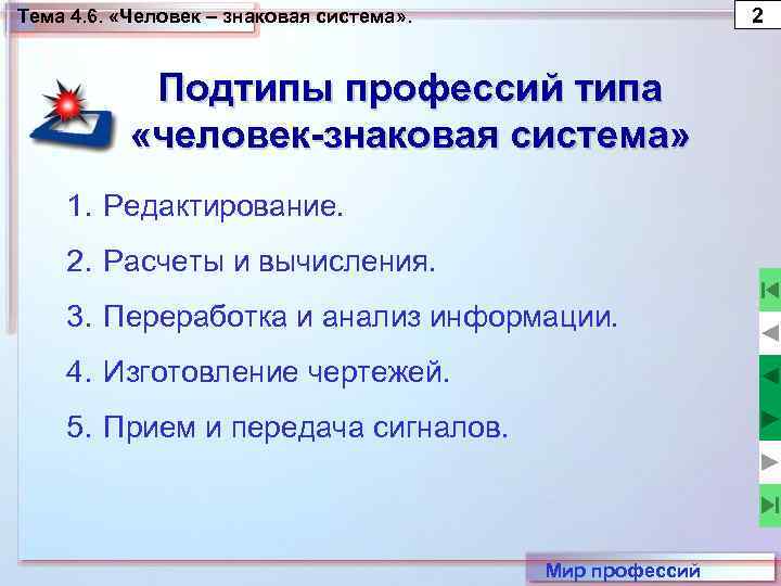 2 Тема 4. 6. «Человек – знаковая система» . Подтипы профессий типа «человек-знаковая система»