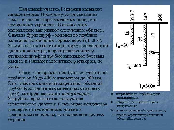 Начальный участок I скважин называют направлением. Поскольку устье скважины лежит в зоне легкоразмываемых пород