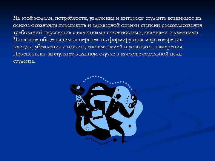 На этой модели, потребности, увлечения и интересы студента возникают на основе осознания перспектив и