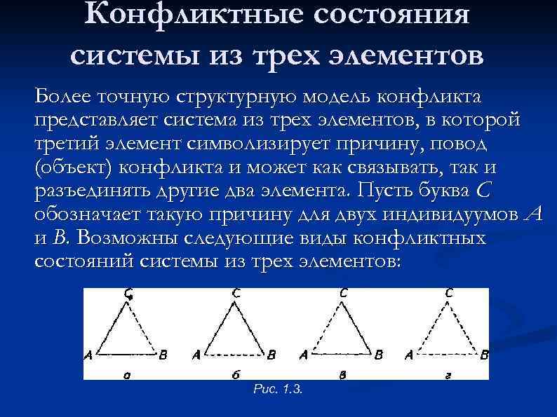 Конфликтные состояния системы из трех элементов Более точную структурную модель конфликта представляет система из