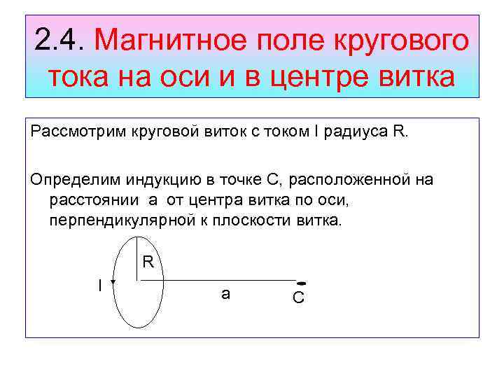 2. 4. Магнитное поле кругового тока на оси и в центре витка Рассмотрим круговой