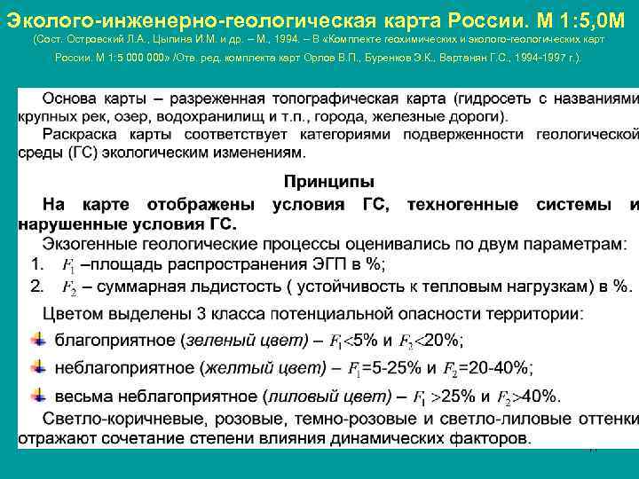 Эколого-инженерно-геологическая карта России. М 1: 5, 0 М (Сост. Островский Л. А. , Цыпина