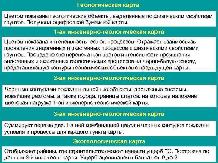Геологическая карта Цветом показаны геологические объекты, выделенные по физическим свойствам грунтов. Получена оцифровкой бумажной