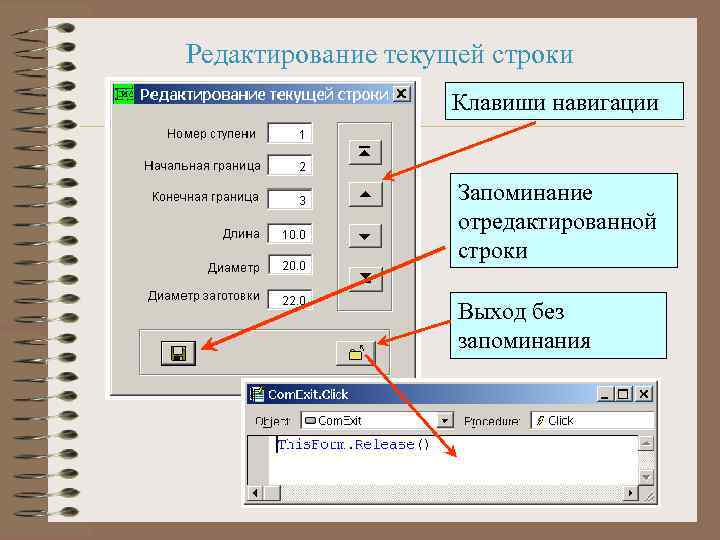 Редактирование текущей строки Клавиши навигации Запоминание отредактированной строки Выход без запоминания 