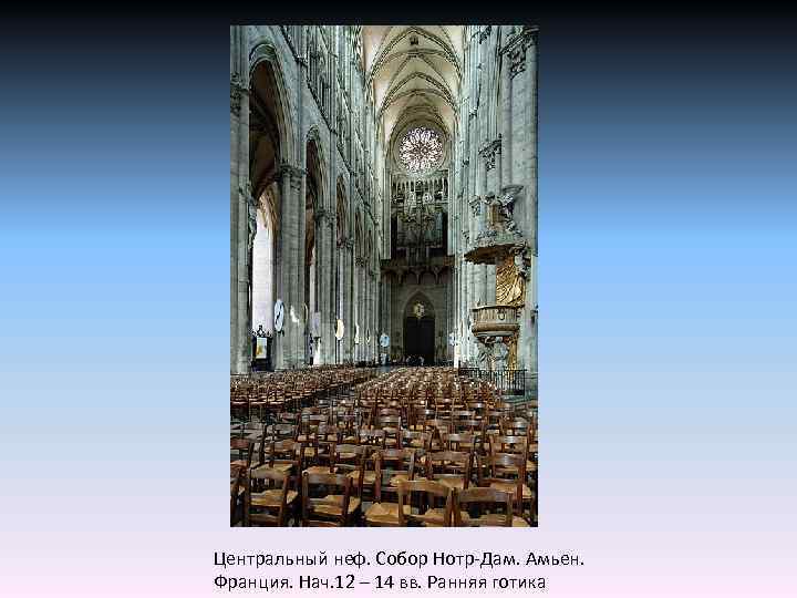 Центральный неф. Собор Нотр-Дам. Амьен. Франция. Нач. 12 – 14 вв. Ранняя готика 