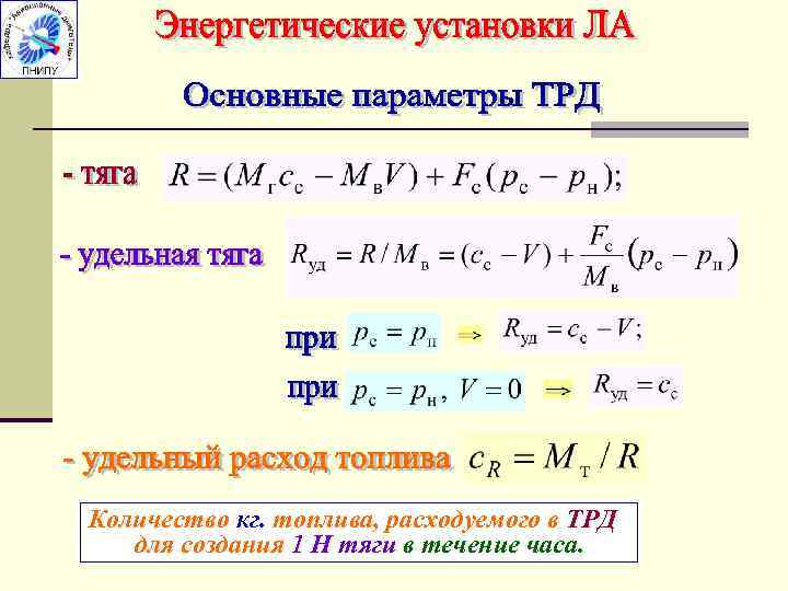 Количество кг. топлива, расходуемого в ТРД для создания 1 Н тяги в течение часа.