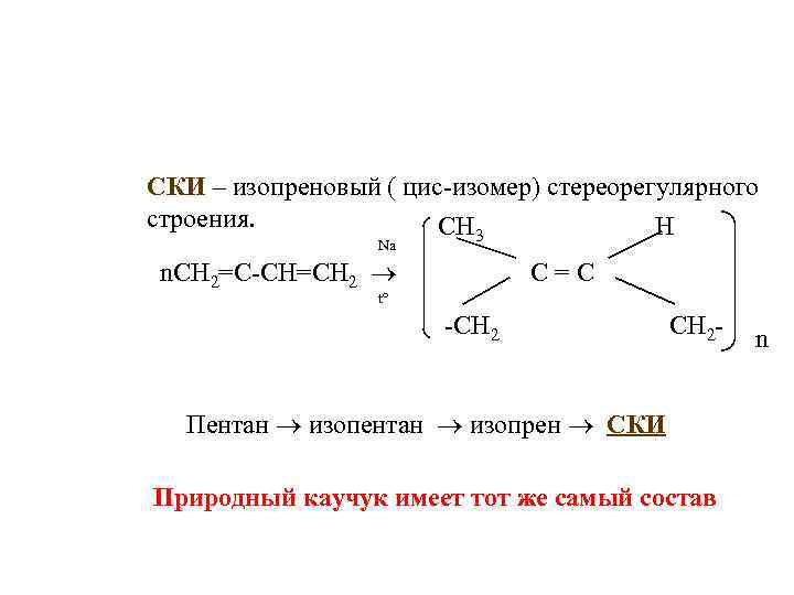 СКИ – изопреновый ( цис-изомер) стереорегулярного строения. CH H Na 3 n. CH 2=C-CH=CH