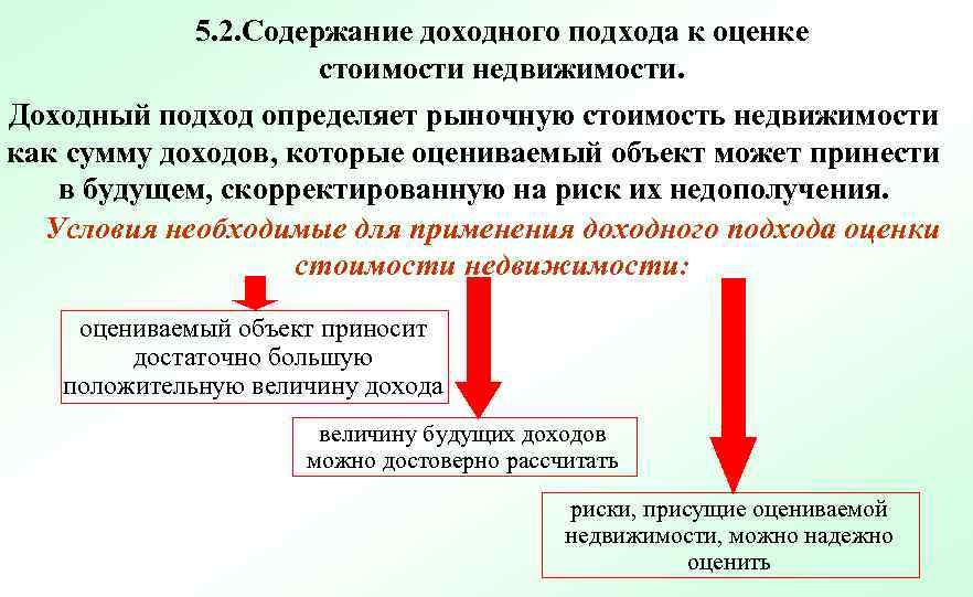 5. 2. Содержание доходного подхода к оценке стоимости недвижимости. Доходный подход определяет рыночную стоимость