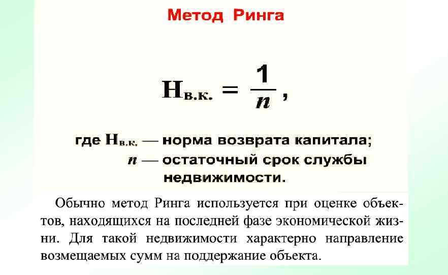 Метод капитала. Норма возврата капитала формула. Норма возврата капитала метод ринга. Норма возврата капитала метод ринга формула. Метод ринга в оценке недвижимости.