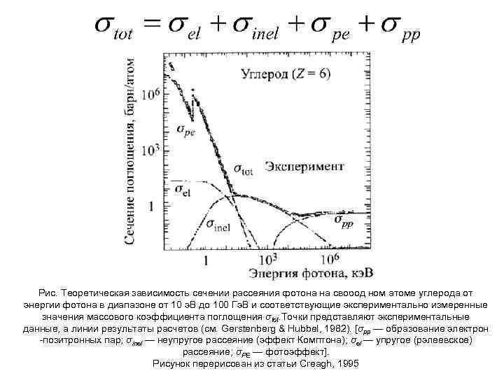 Рис. Теоретическая зависимость сечений рассеяния фотона на свобод ном атоме углерода от энергии фотона