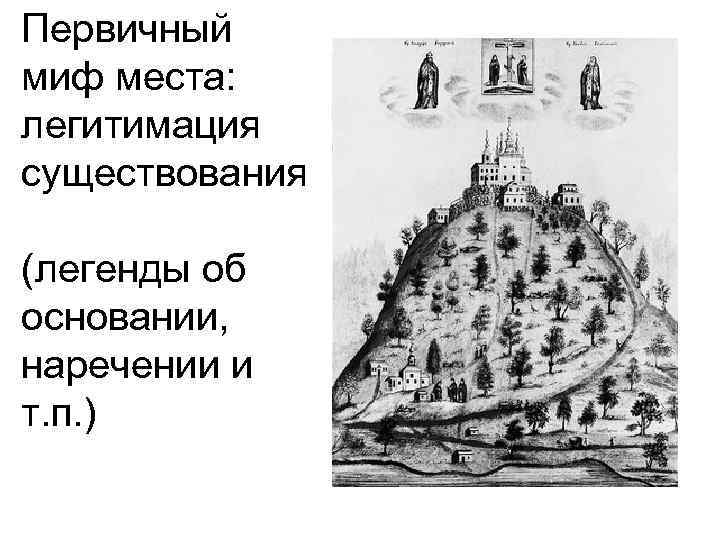 Первичный миф места: легитимация существования (легенды об основании, наречении и т. п. ) 