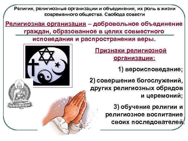 Религия, религиозные организации и объединения, их роль в жизни современного общества. Свобода совести Религиозная