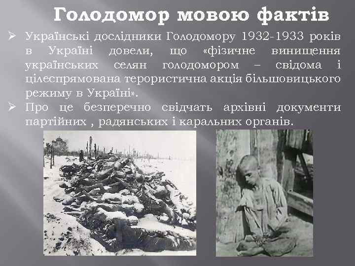 Голодомор мовою фактів Ø Українські дослідники Голодомору 1932 -1933 років в Україні довели, що