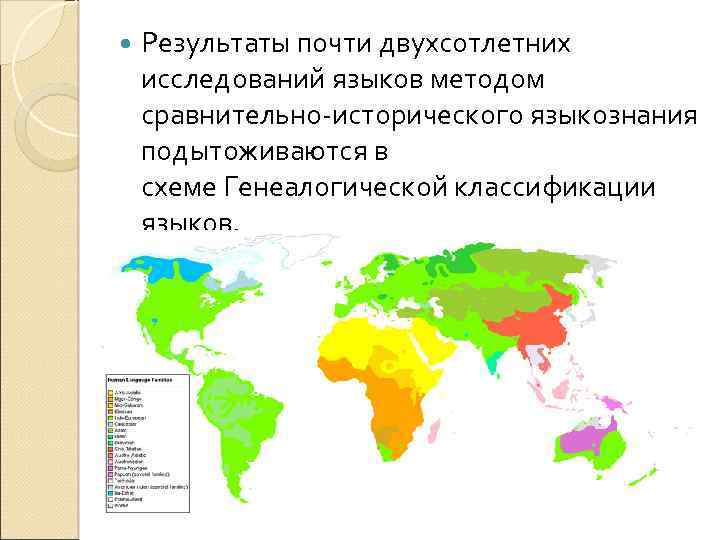  Результаты почти двухсотлетних исследований языков методом сравнительно-исторического языкознания подытоживаются в схеме Генеалогической классификации