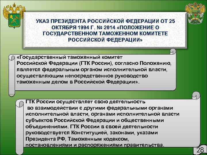 УКАЗ ПРЕЗИДЕНТА РОССИЙСКОЙ ФЕДЕРАЦИИ ОТ 25 ОКТЯБРЯ 1994 Г. № 2014 «ПОЛОЖЕНИЕ О ГОСУДАРСТВЕННОМ