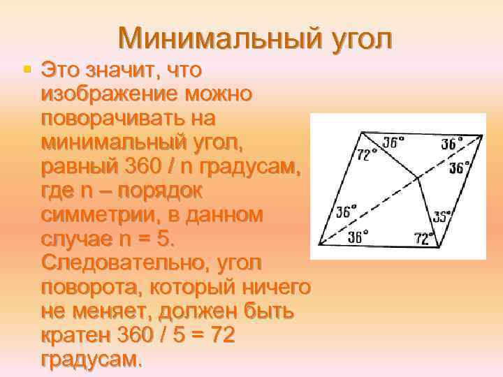 Минимальный угол § Это значит, что изображение можно поворачивать на минимальный угол, равный 360