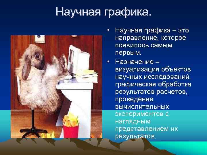 Научная графика. • Научная графика – это направление, которое появилось самым первым. • Назначение