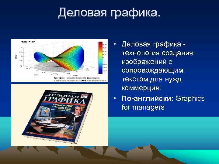 Деловая графика. • Деловая графика - технология создания изображений с сопровождающим текстом для нужд
