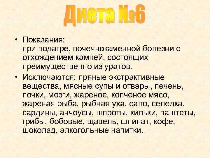  • Показания: при подагре, почечнокаменной болезни с отхождением камней, состоящих преимущественно из уратов.