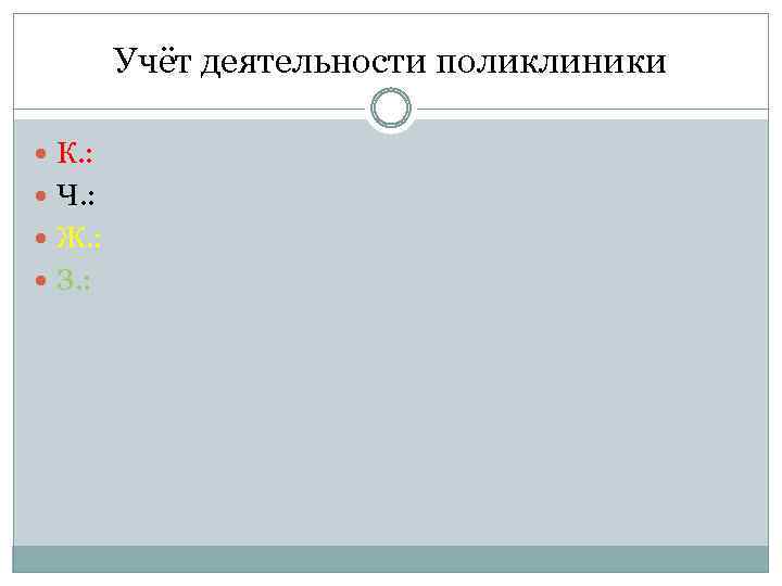Учёт деятельности поликлиники К. : Ч. : Ж. : З. : 