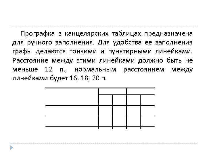Прографка в канцелярских таблицах предназначена для ручного заполнения. Для удобства ее заполнения графы делаются