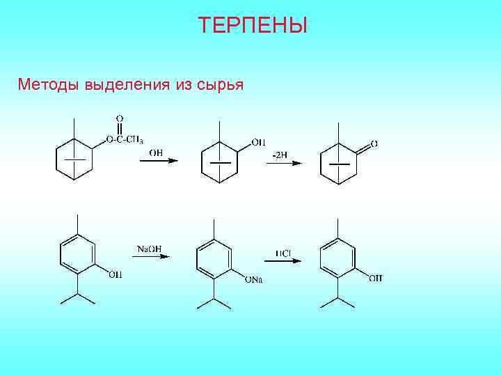 ТЕРПЕНЫ Методы выделения из сырья 