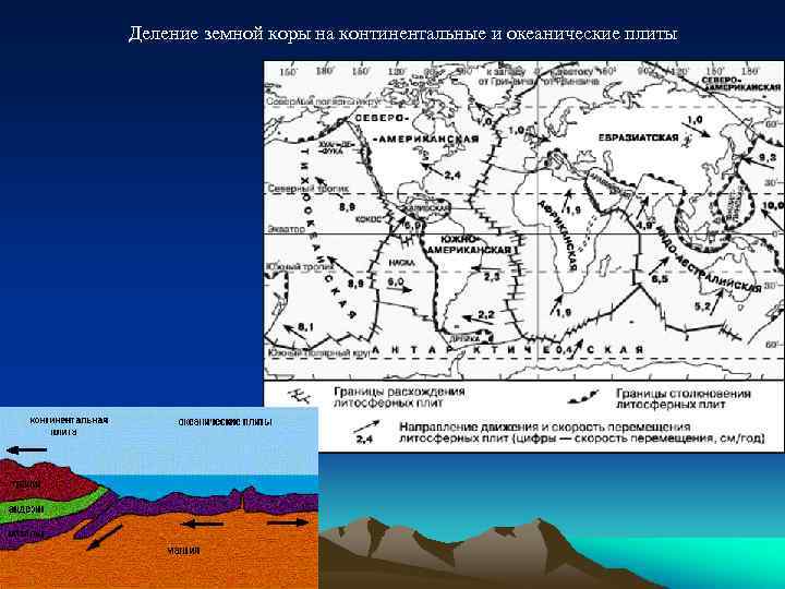 Деление земной коры на континентальные и океанические плиты 