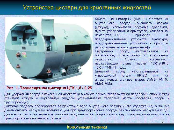 Устройство цистерн для криогенных жидкостей Криогенные цистерны (рис. 1) Состоят из внутреннего сосуда, внешнего