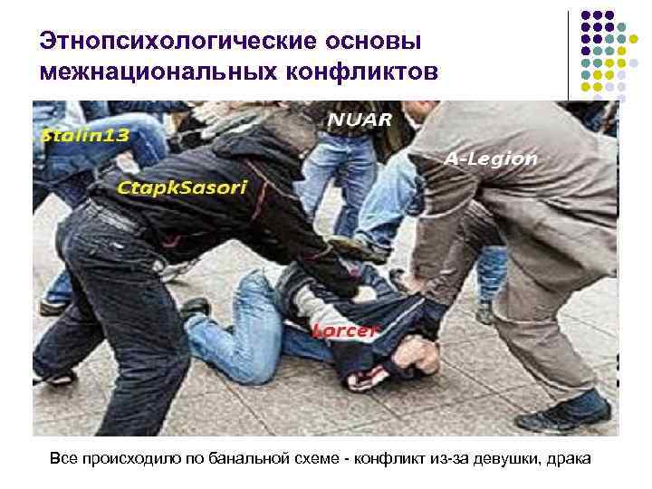 Этнопсихологические основы межнациональных конфликтов Все происходило по банальной схеме - конфликт из-за девушки, драка