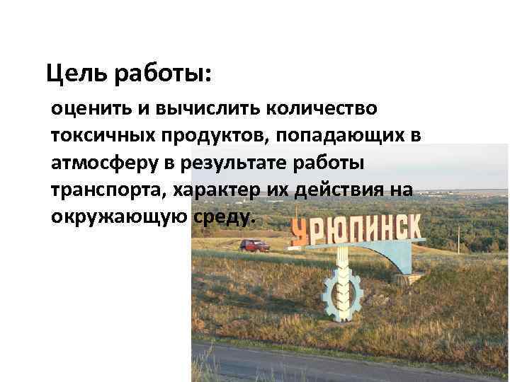 Цель работы: оценить и вычислить количество токсичных продуктов, попадающих в атмосферу в результате работы
