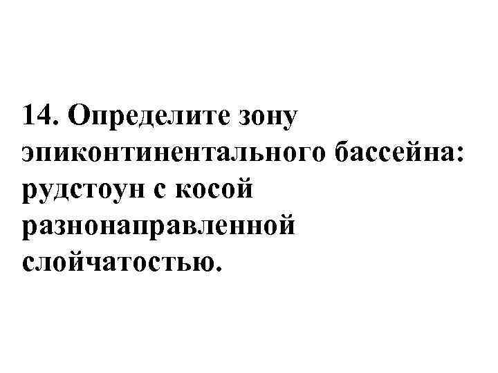 14. Определите зону эпиконтинентального бассейна: рудстоун с косой разнонаправленной слойчатостью. 