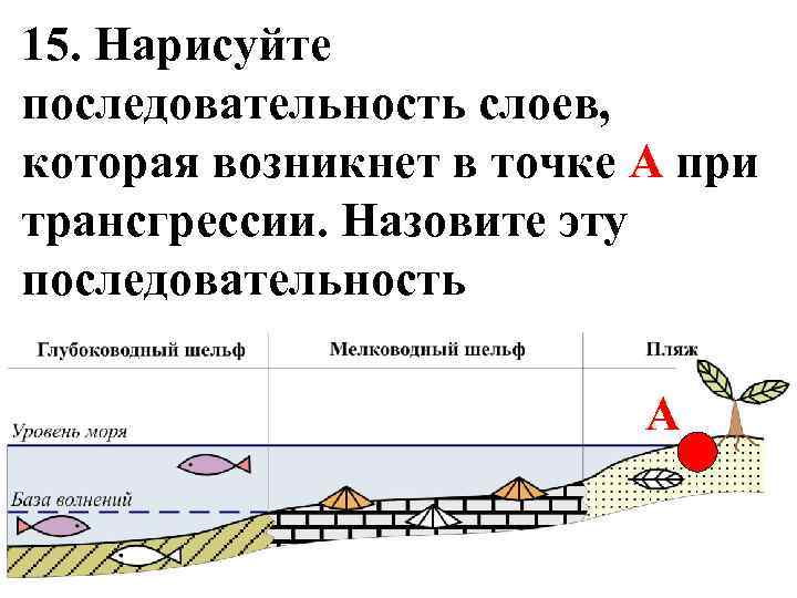 15. Нарисуйте последовательность слоев, которая возникнет в точке А при трансгрессии. Назовите эту последовательность