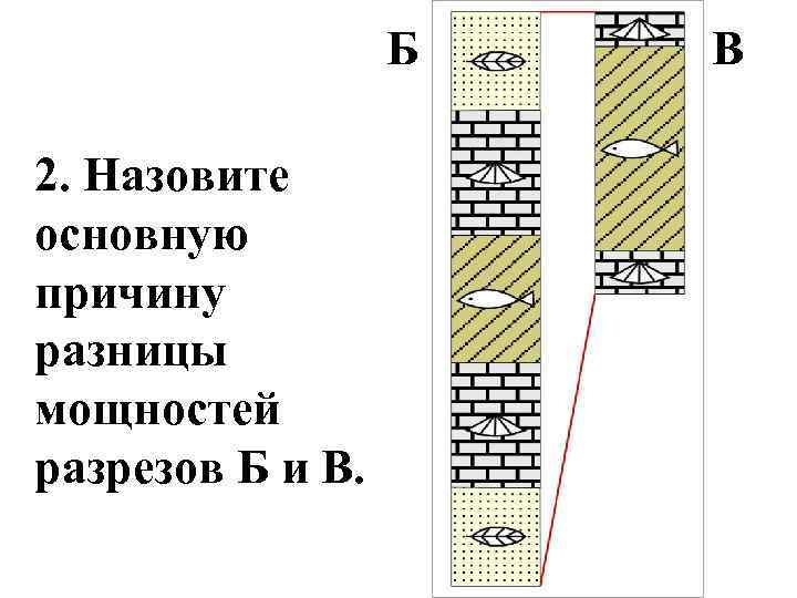 Б 2. Назовите основную причину разницы мощностей разрезов Б и В. В 