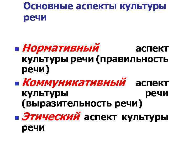 Нормативный аспект культуры речи. Основные аспекты культуры речи. Основные аспекты речевой культуры. Перечислите основные аспекты культуры речи.