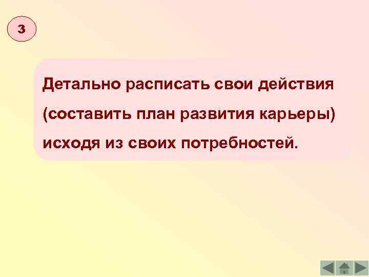 3 Детально расписать свои действия (составить план развития карьеры) исходя из своих потребностей. 