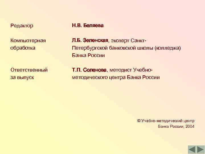 Редактор Н. В. Беляева Компьютерная обработка Л. Б. Зеленская, эксперт Санкт. Петербургской банковской школы