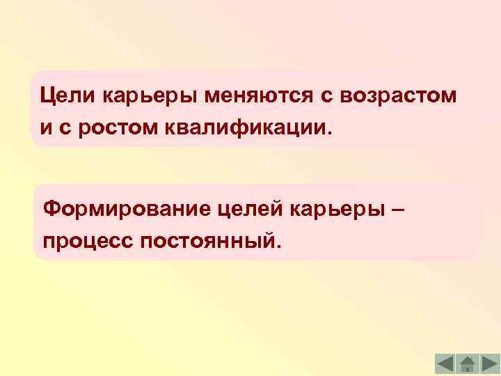 Цели карьеры меняются с возрастом и с ростом квалификации. Формирование целей карьеры – процесс