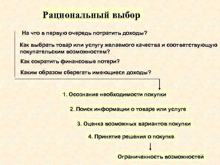 Рациональный выбор На что в первую очередь потратить доходы? Как выбрать товар или услугу