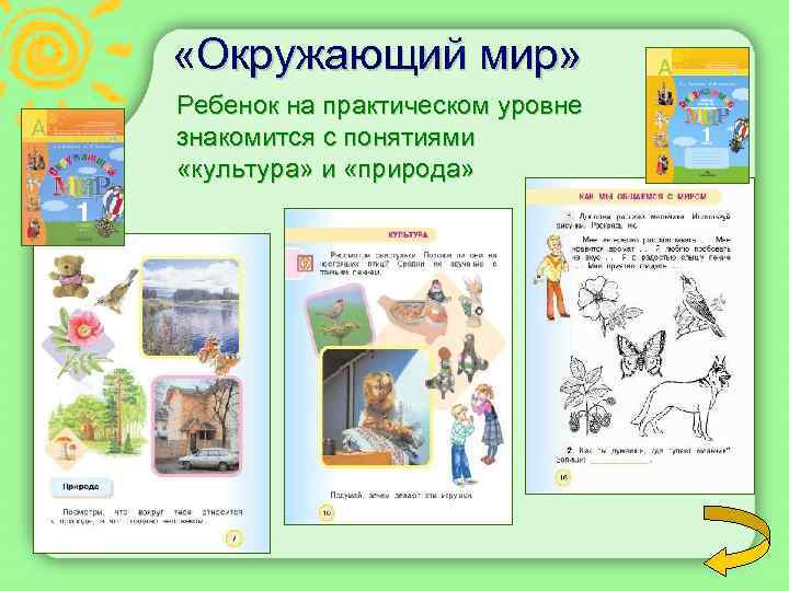  «Окружающий мир» Ребенок на практическом уровне знакомится с понятиями «культура» и «природа» 