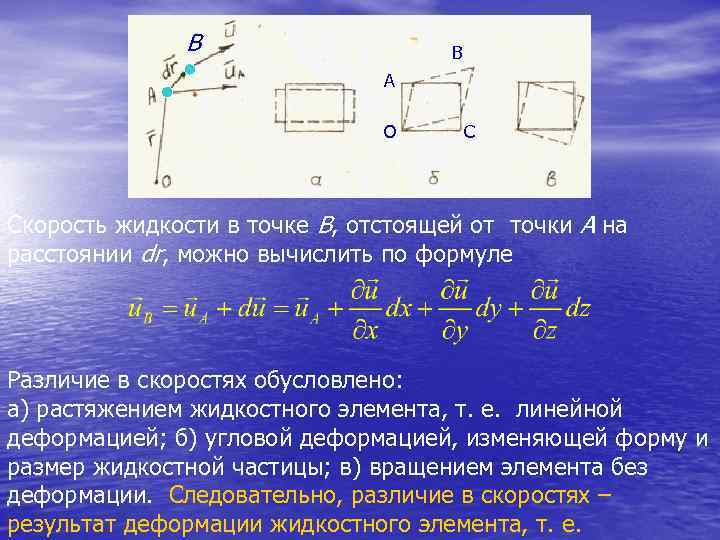  В А О С Скорость жидкости в точке В, отстоящей от точки А