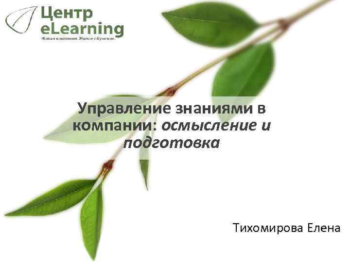 Управление знаниями в компании: осмысление и подготовка Тихомирова Елена 